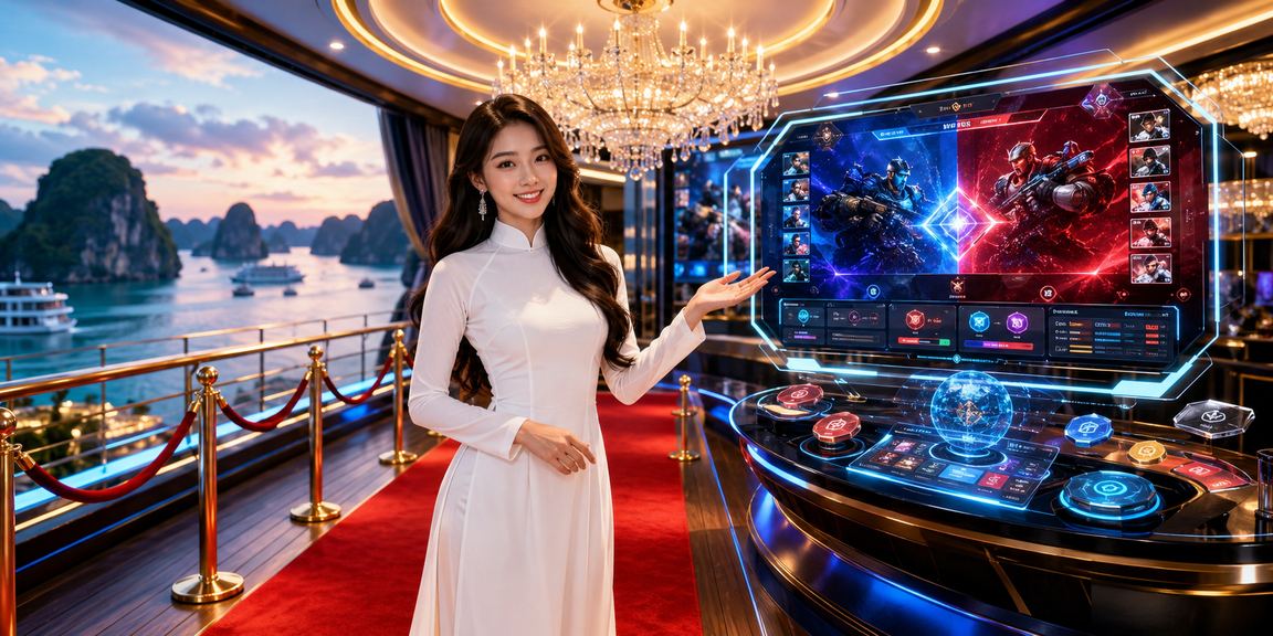 Người dùng trong trang phục áo dài tại Vịnh Hạ Long tham gia cá cược esports trực tuyến